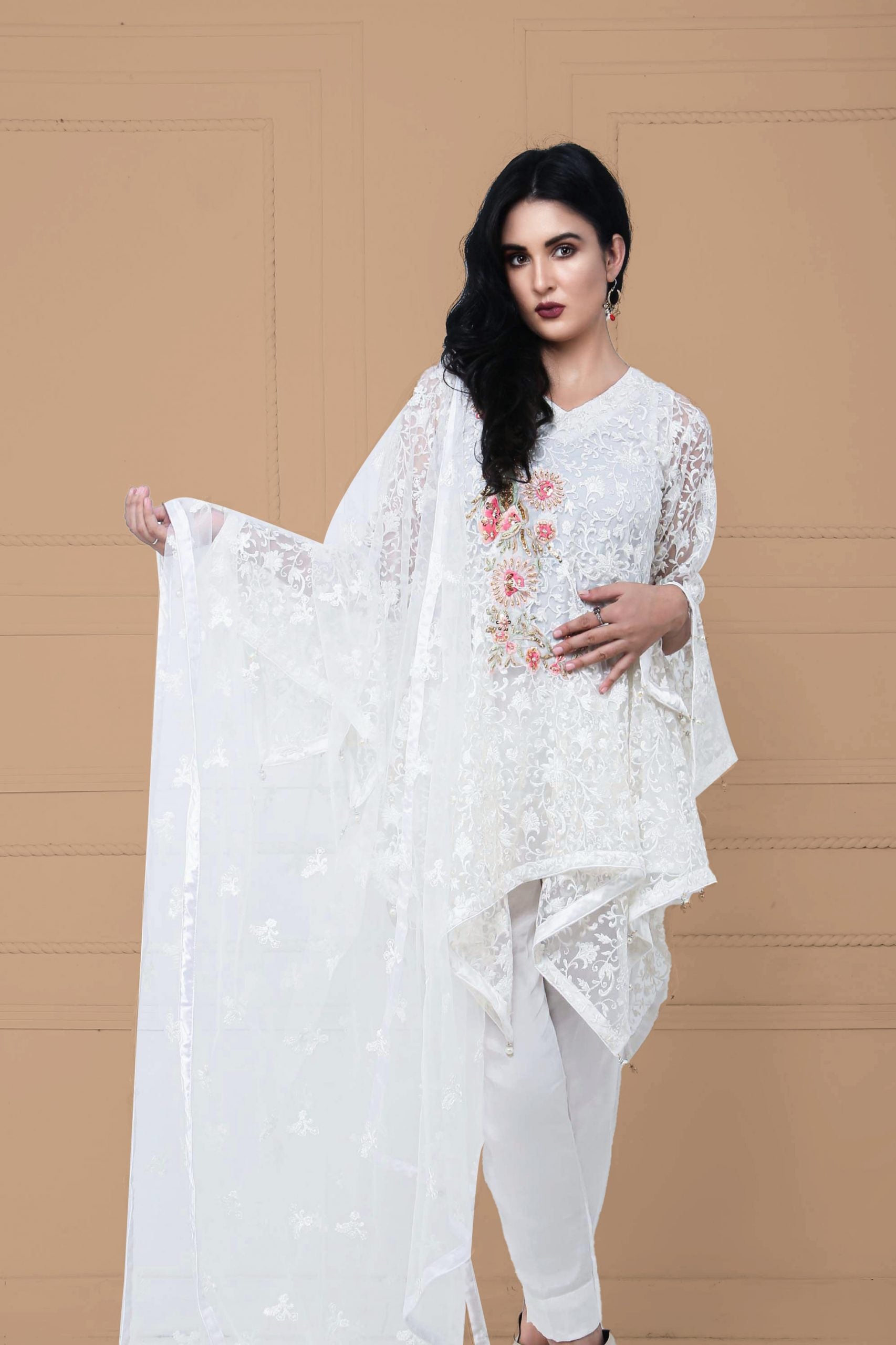 Frock style embroidered shirt 009 - White