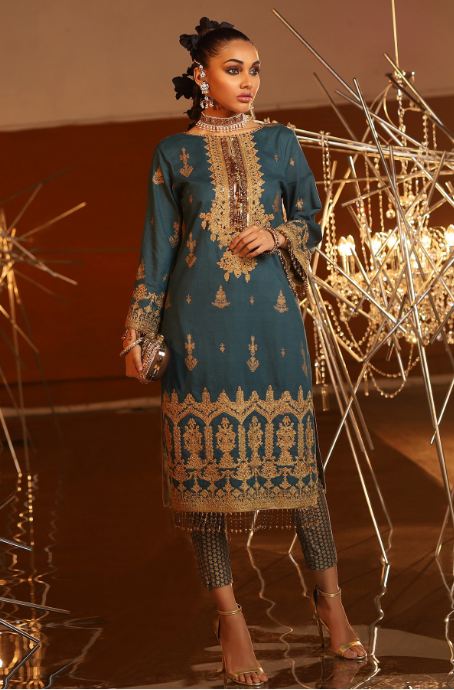 2-Piece-Embroidered-Suit-With-Printed-Cambric-Trouser