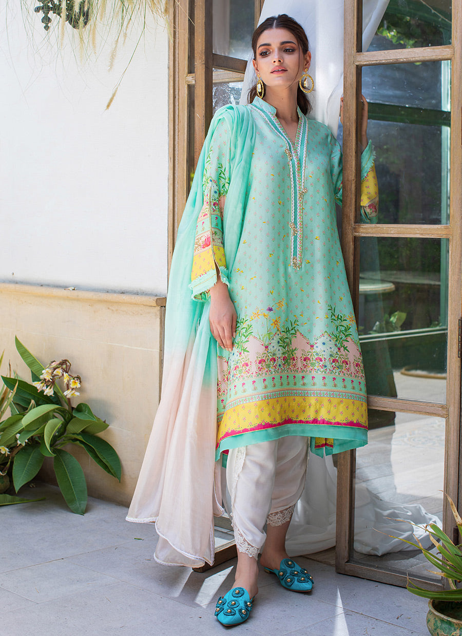 Azure Silk Tunic and Silk Dupatta