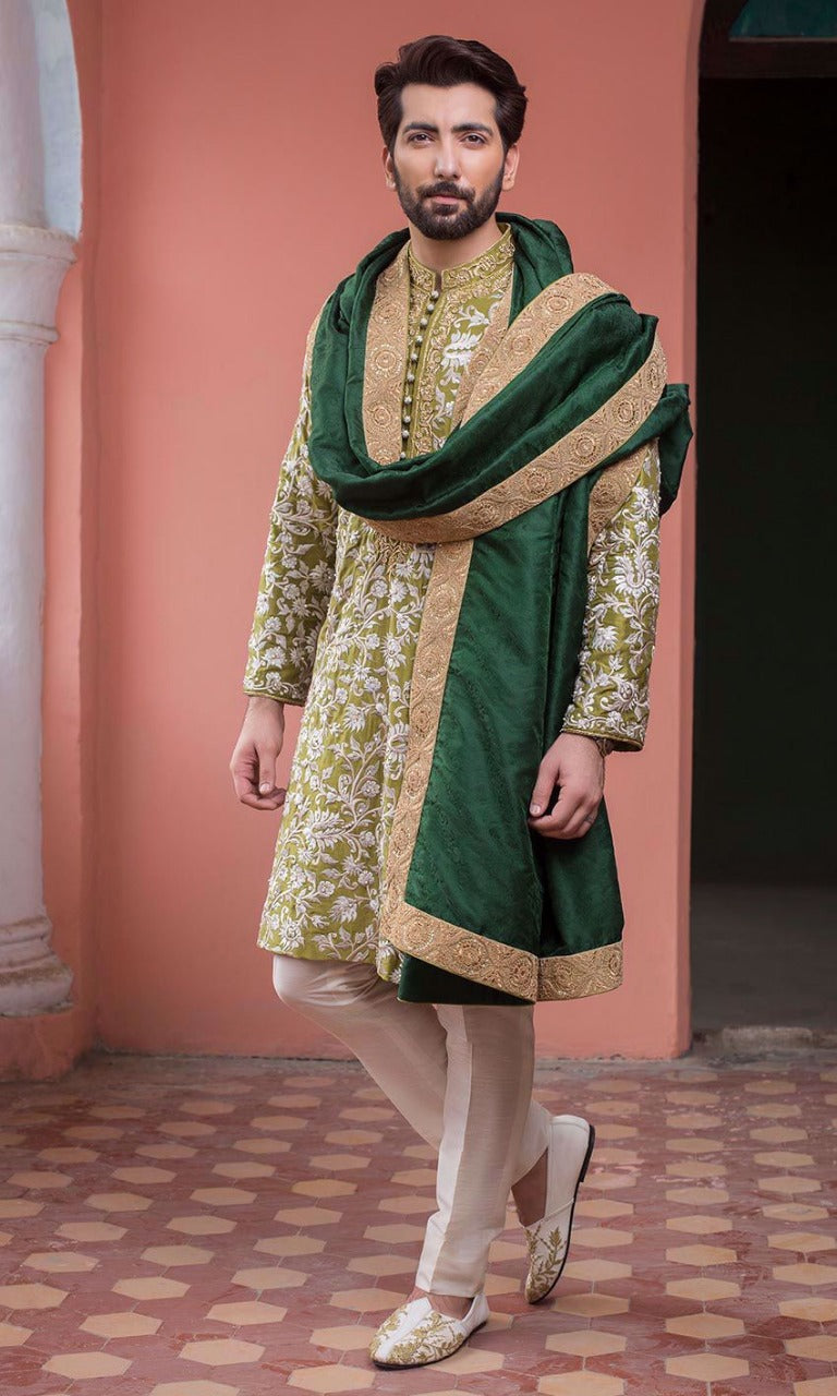 Green_Sherwani_Asian_Clothing-1