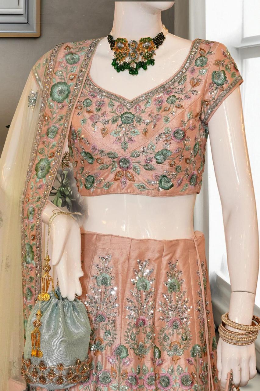 Pastel Peach Threadwork Lehenga
