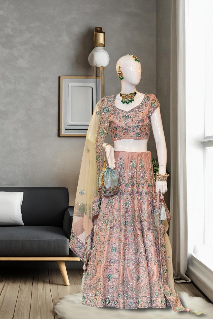 Pastel Peach Threadwork Lehenga