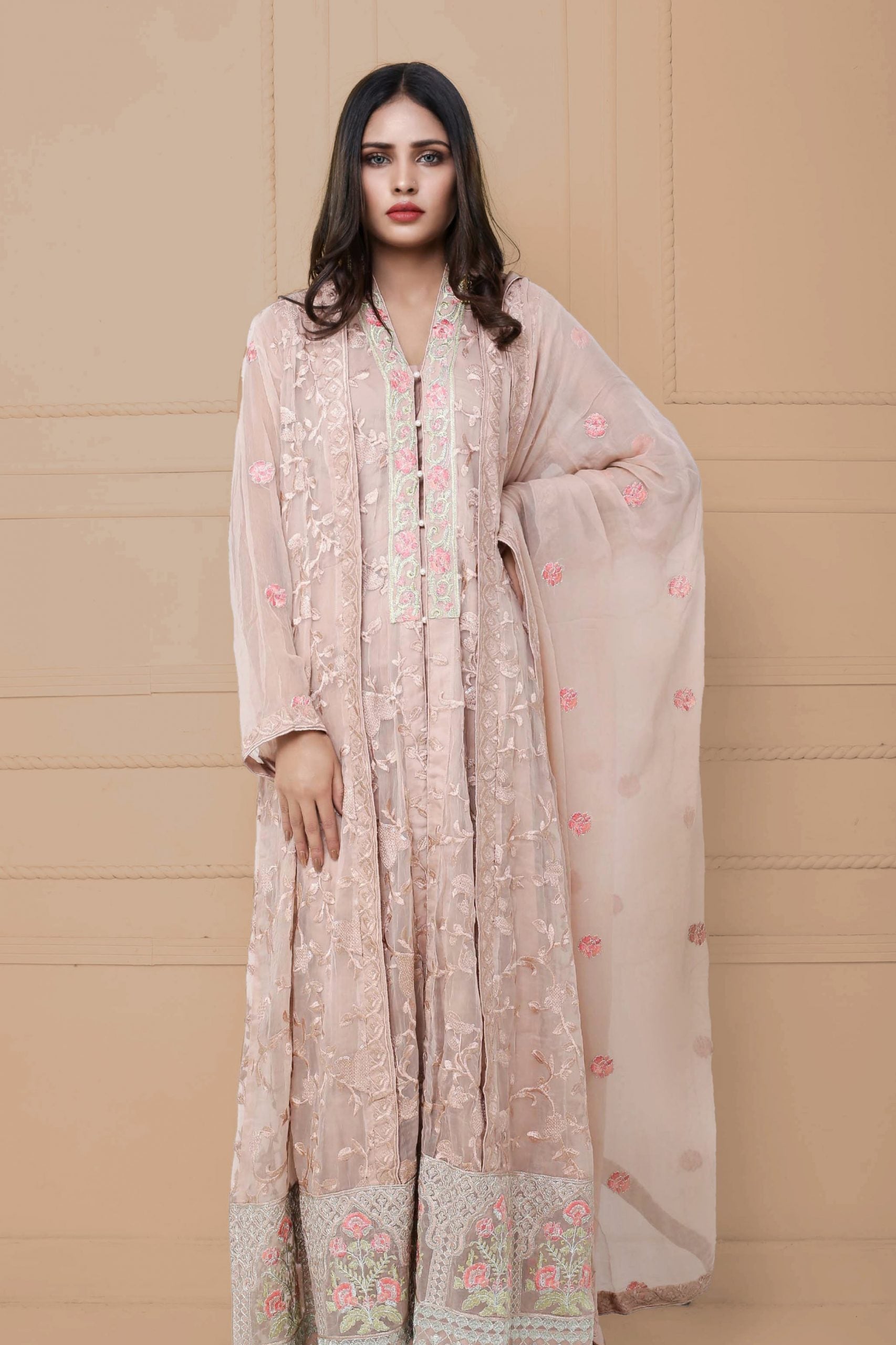 Embroidered suit long shirt 010 - Pink