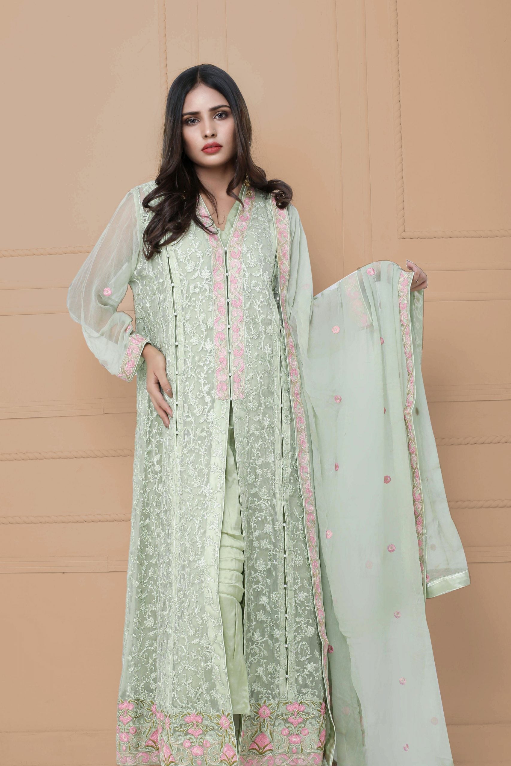 Embroidered suit long shirt 010 - Green