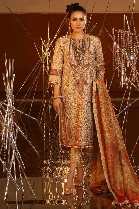 3 Piece Embroidered Suit With Cotton Silk Dupatta