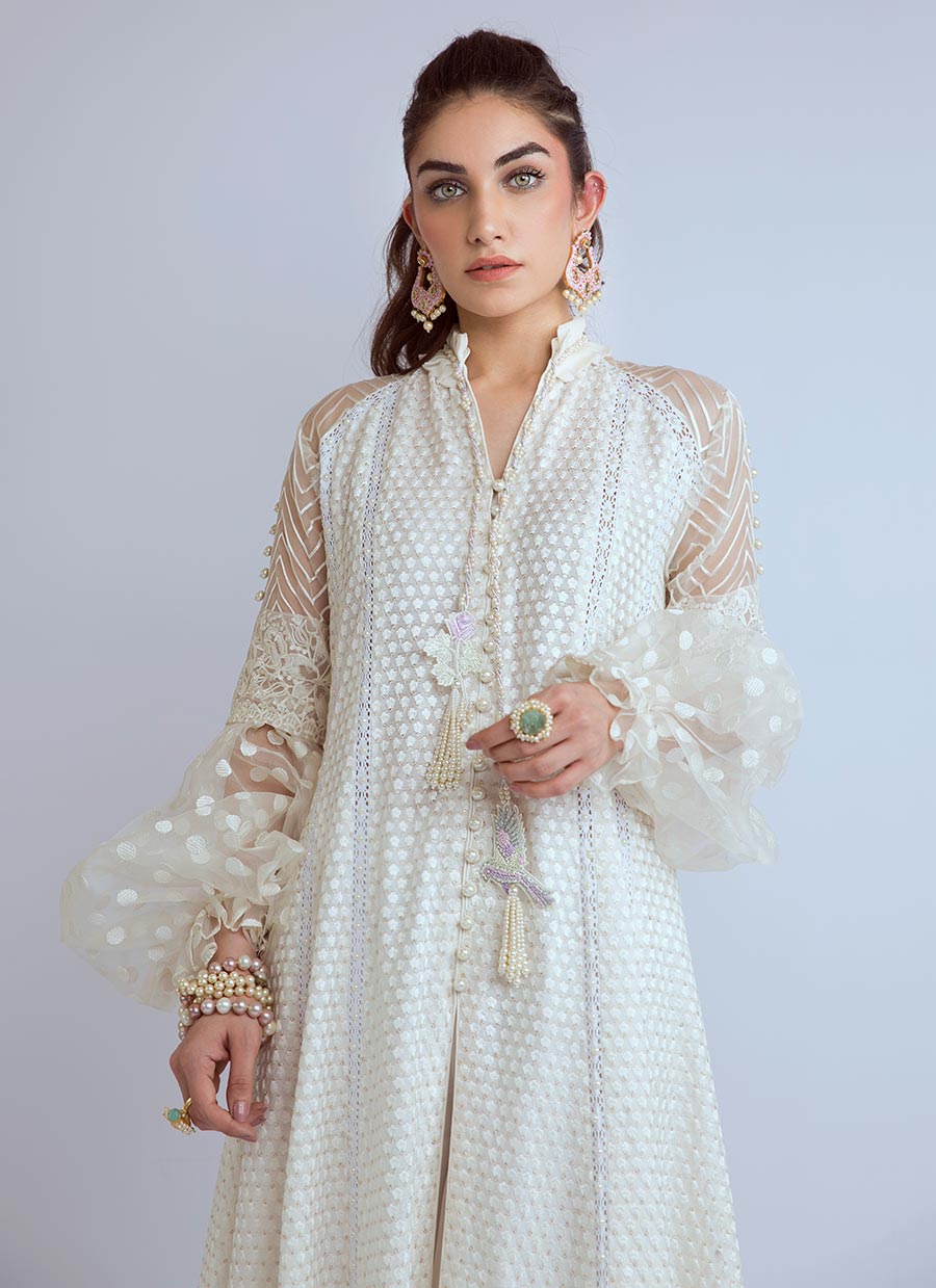Imaan - Luxe Cotton Net Panelled Flared Shirt